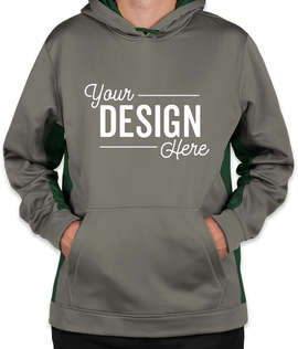 Sport-Tek Colorblock Performance Pullover Hoodie - Color: Dark Smoke Grey / Forest Green