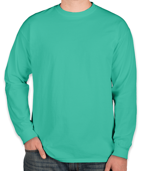 Comfort Colors 100% Cotton Long Sleeve T-Shirt - Embroidered in Island Green