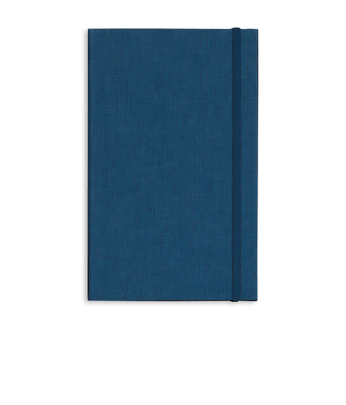 Castelli Debossed Linen Banded Medio Lined Hard Cover Notebook Gift Set in Blue w/ Black Pen
