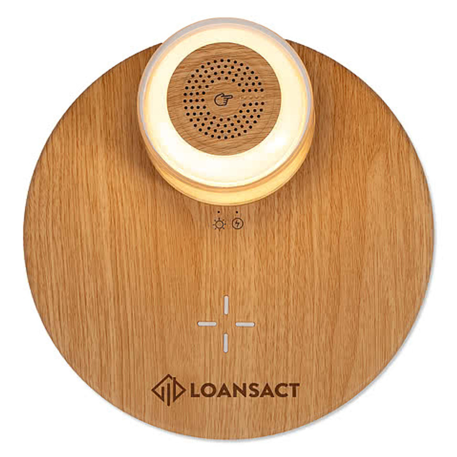 Full Color Harmony3 Light Up Bluetooth Speaker and 15W Wireless Charging Pad in Wood