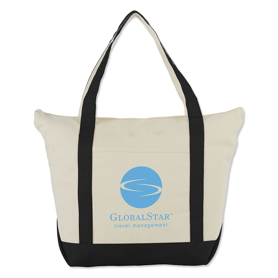 Full Color Large Classic Cotton Canvas Zippered Tote Bag