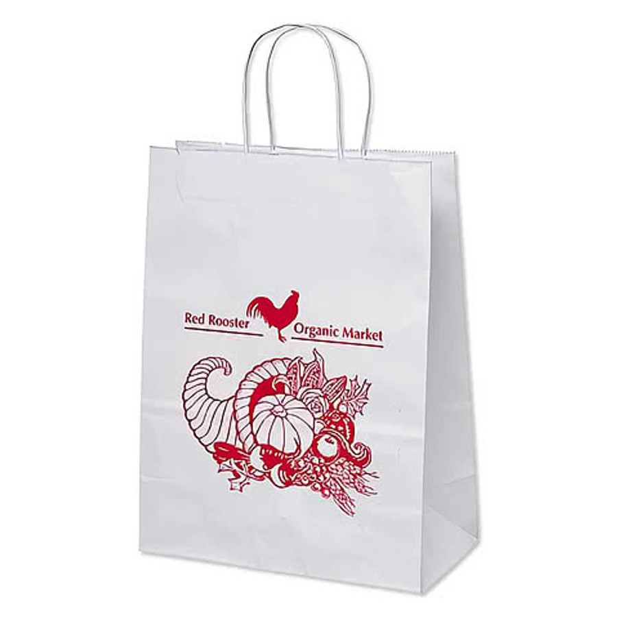 Full Color Jenny Medium White Kraft Paper Shopper Bag in White