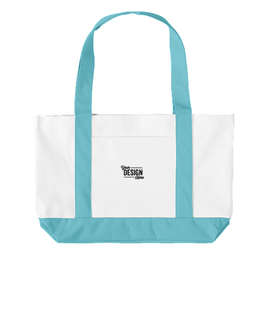 Embroidered Medium Poly Boat Tote Bag - Color: White / Light Blue