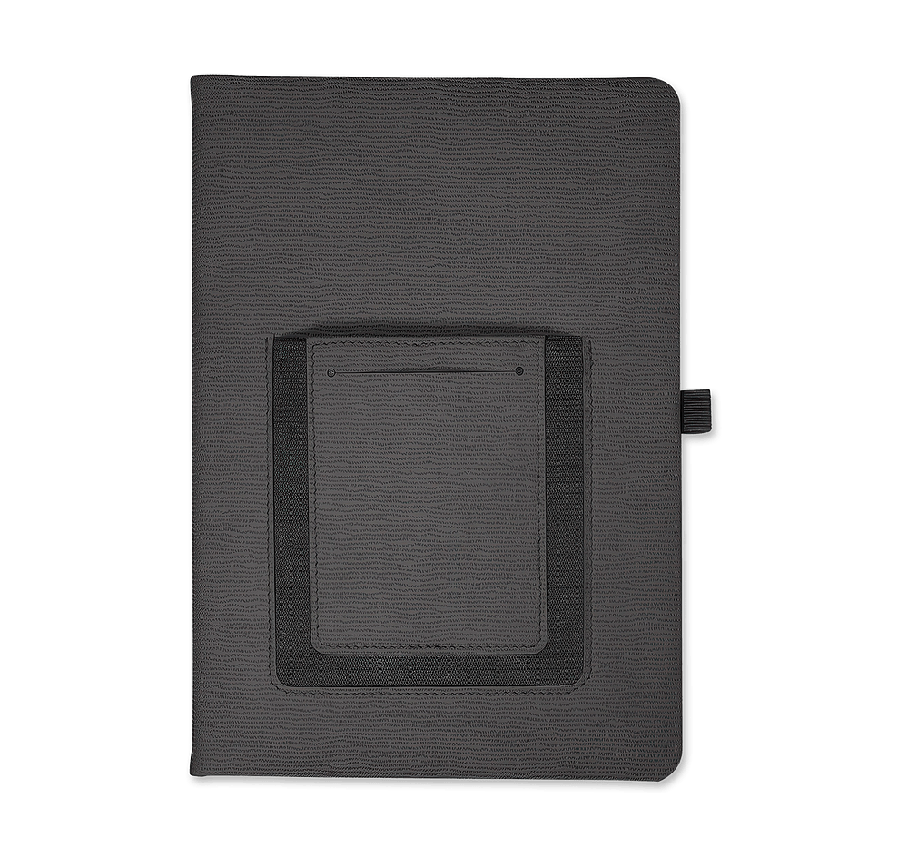 Debossed Leeman Roma Hard Cover Notebook with Phone Pocket-default