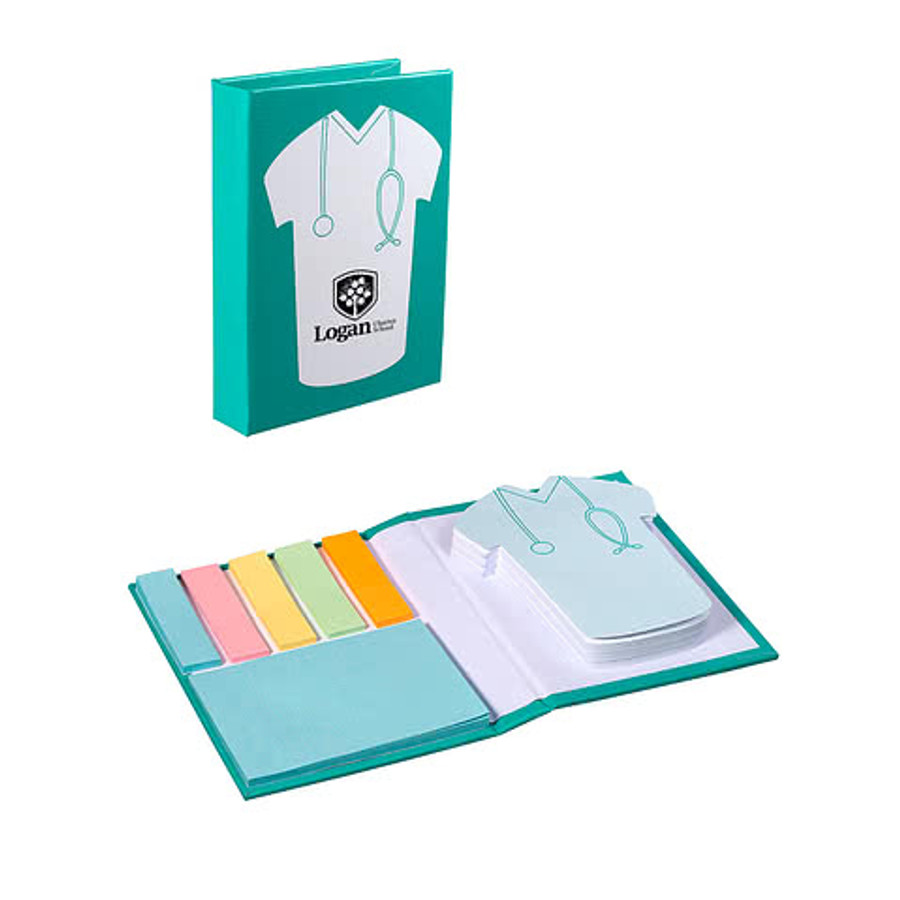 Medical Scrub Hard Cover Sticky Book with Sticky Notes and Flags in Teal