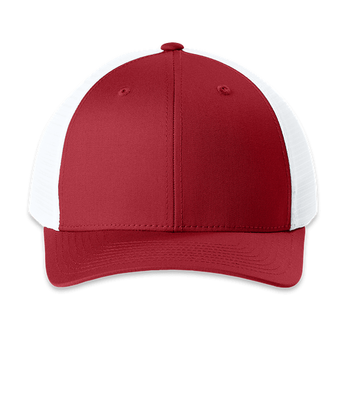 Sport-Tek Stretch-Tek Performance Snapback Trucker Hat in Deep Red/White