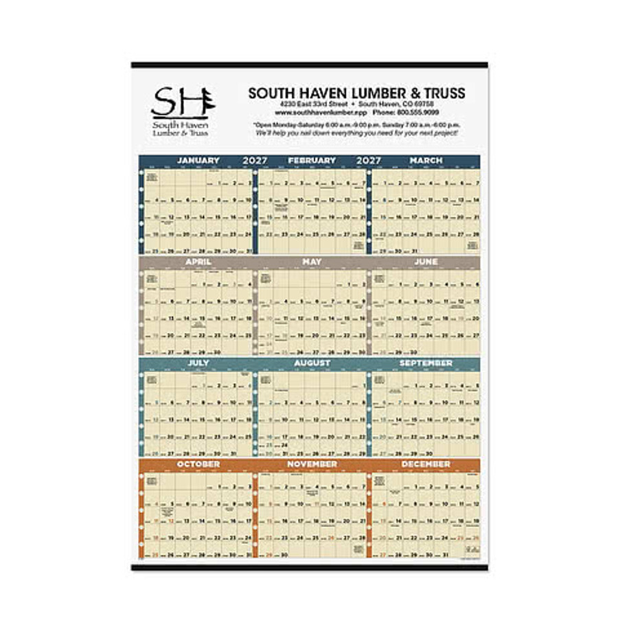 Time Management Span-A-Year Non-Laminated Poster Calendar in White