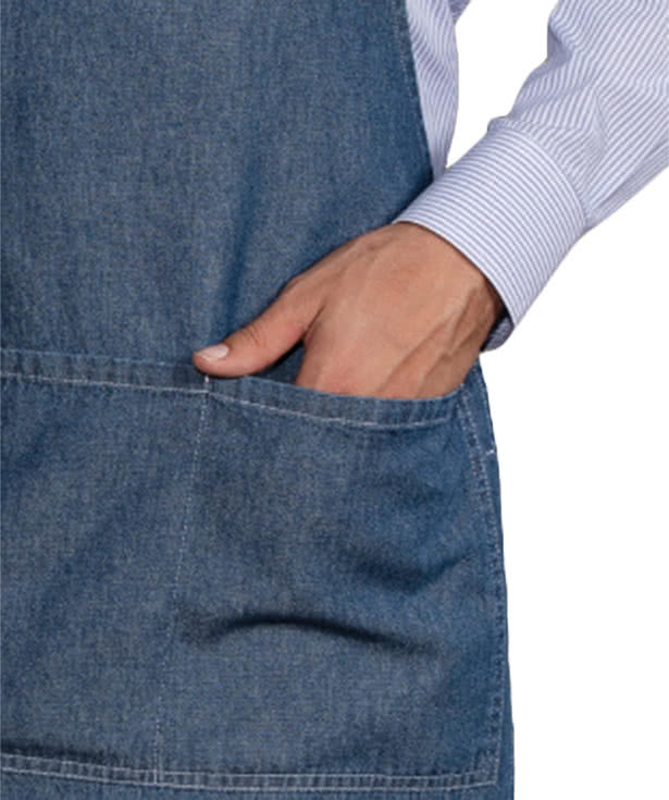 Blue Generation Denim Full Length Four-Pocket Apron - Embroidered