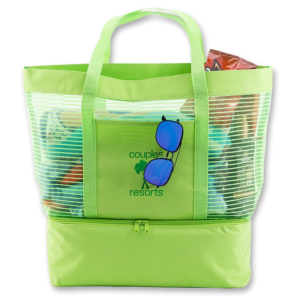 2 in 1 Striped Mesh Beach Bag Cooler