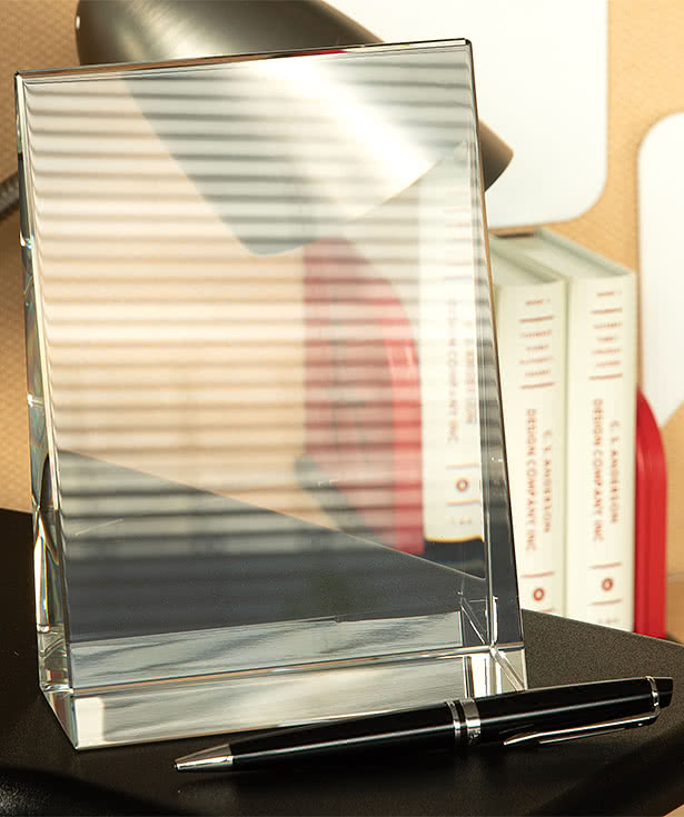 Laser Engraved 7" Glass Wedge Award