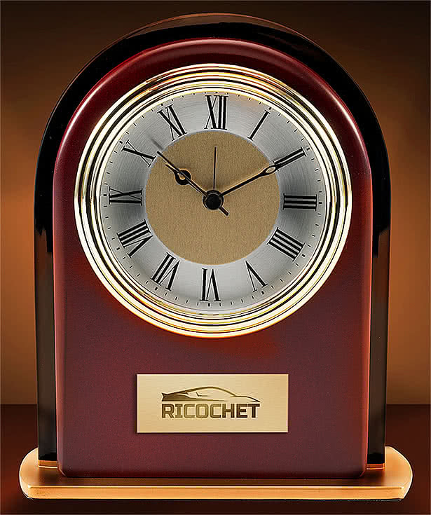 Rosewood and Black Glass Arch Clock