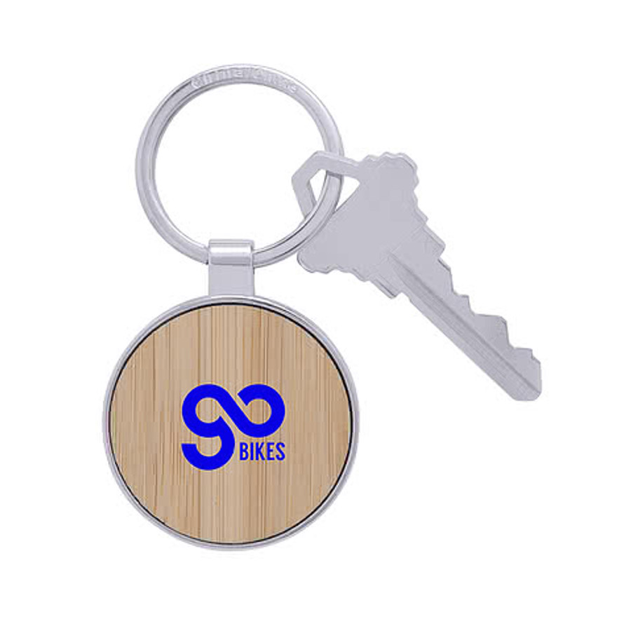 Laser Engraved Bamboo & Metal Round Keychain in NATURAL