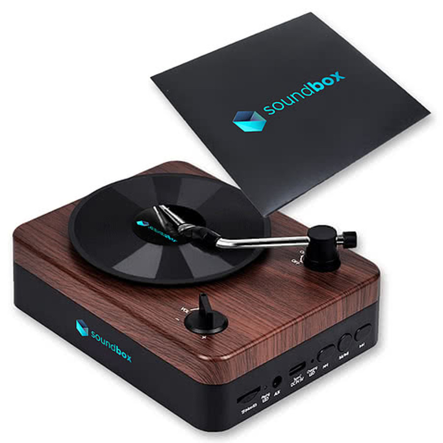 Turntable Wireless Speaker With Custom Record Envelope in BROWN WITH BLACK