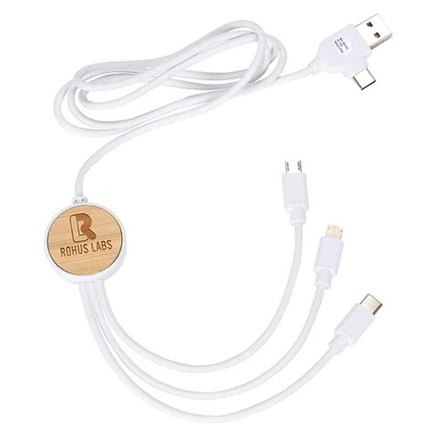 Bamboo 3-in-1 39" Charging Cable in White