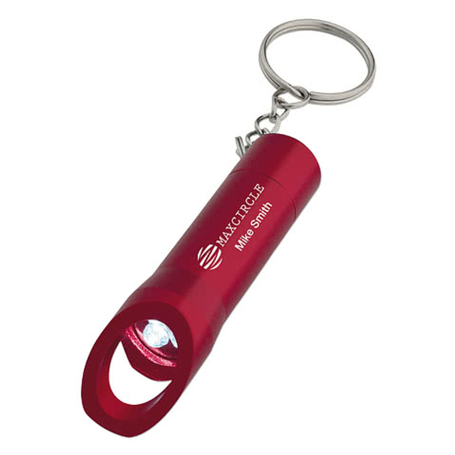 Laser Engraved Aluminum LED Flashlight Keychain with Bottle Opener