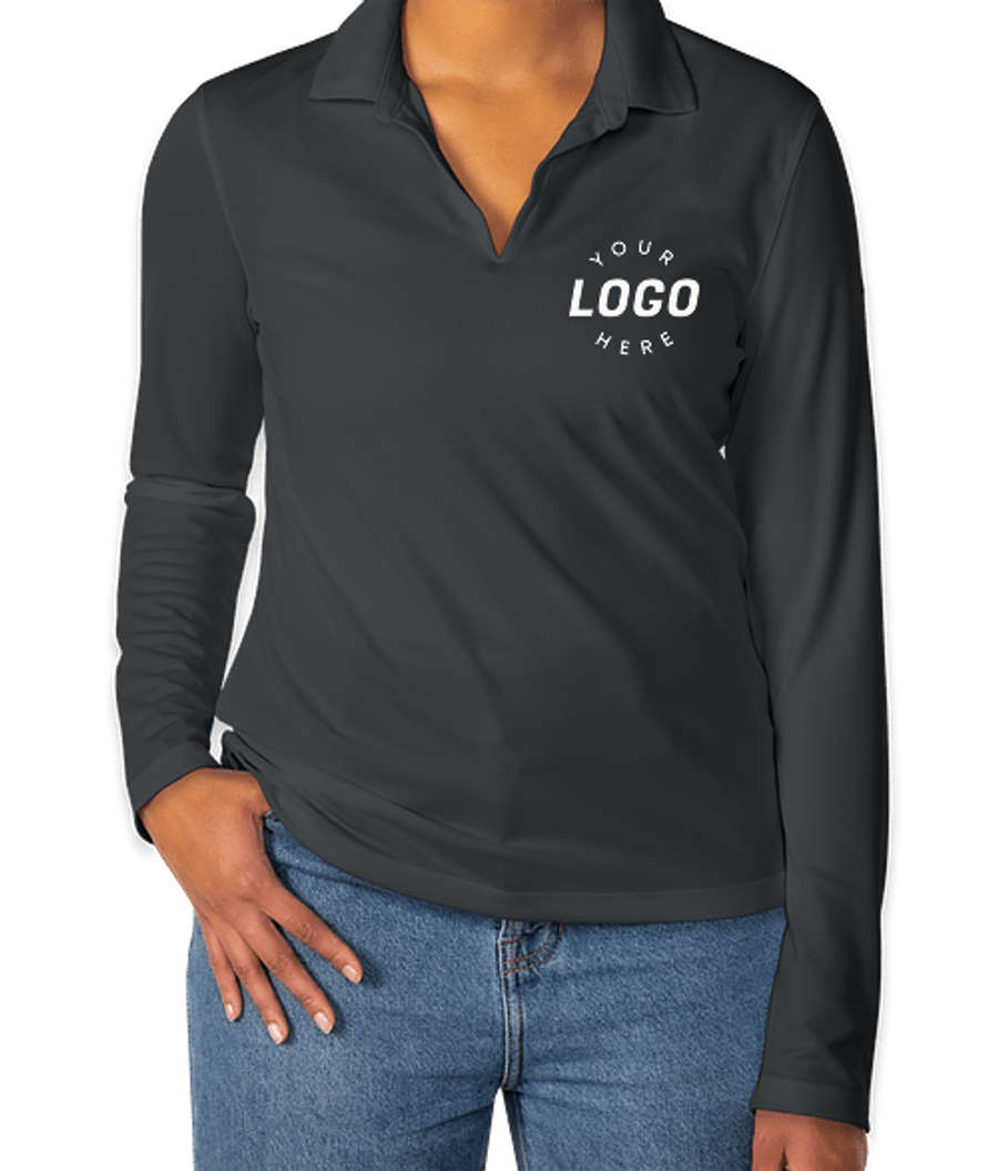 Nike Women's Dri-FIT Micro Pique Long Sleeve Performance Polo 2.0 - Printed in Anthracite
