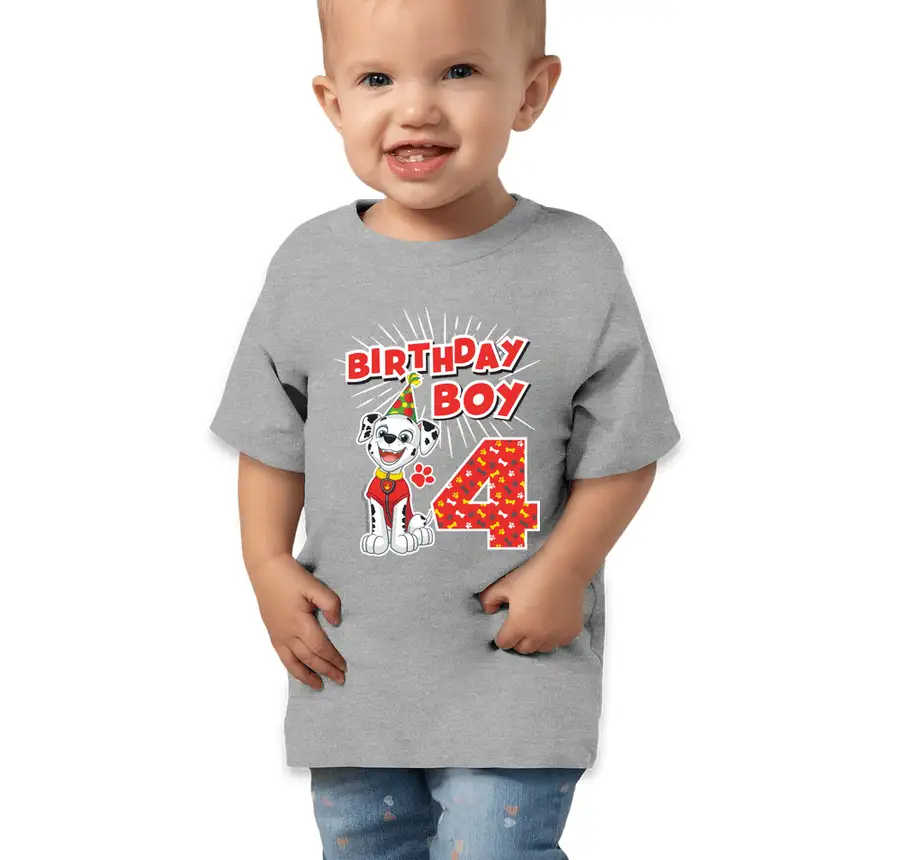 Paw Patrol - Birthday Boy Marshall - 4th Birthday - Bella + Canvas Toddler Jersey Short-Sleeve T-shirt