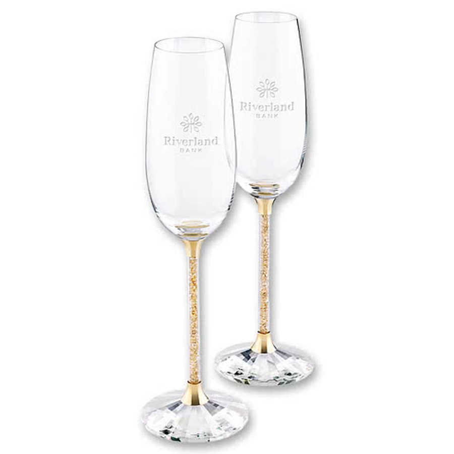 Laser Etched Swarovski 8 oz. Crystalline Toasting Flute Glasses (Set of 2)