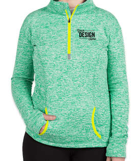 J. America Women's Cosmic Quarter Zip Performance Pullover - Color: Emerald / Neon Yellow