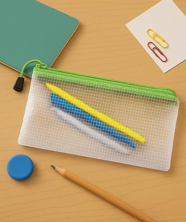 Clear Mesh Zippered Pencil Pouch