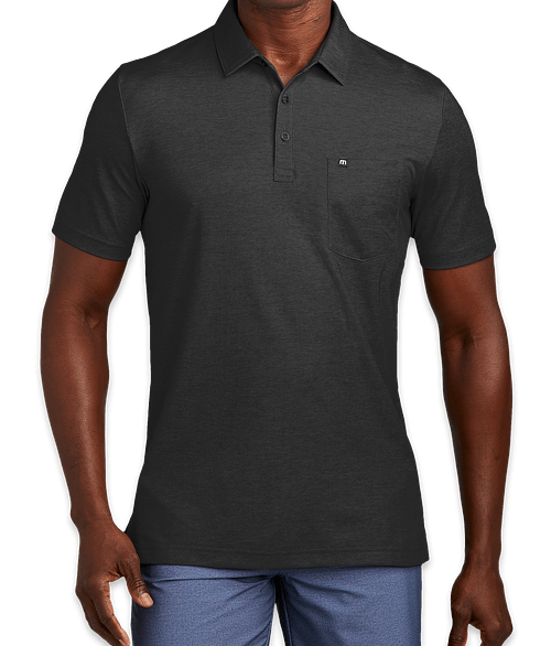 TravisMathew Oceanside Heather Performance Pocket Polo - Printed in Black Heather