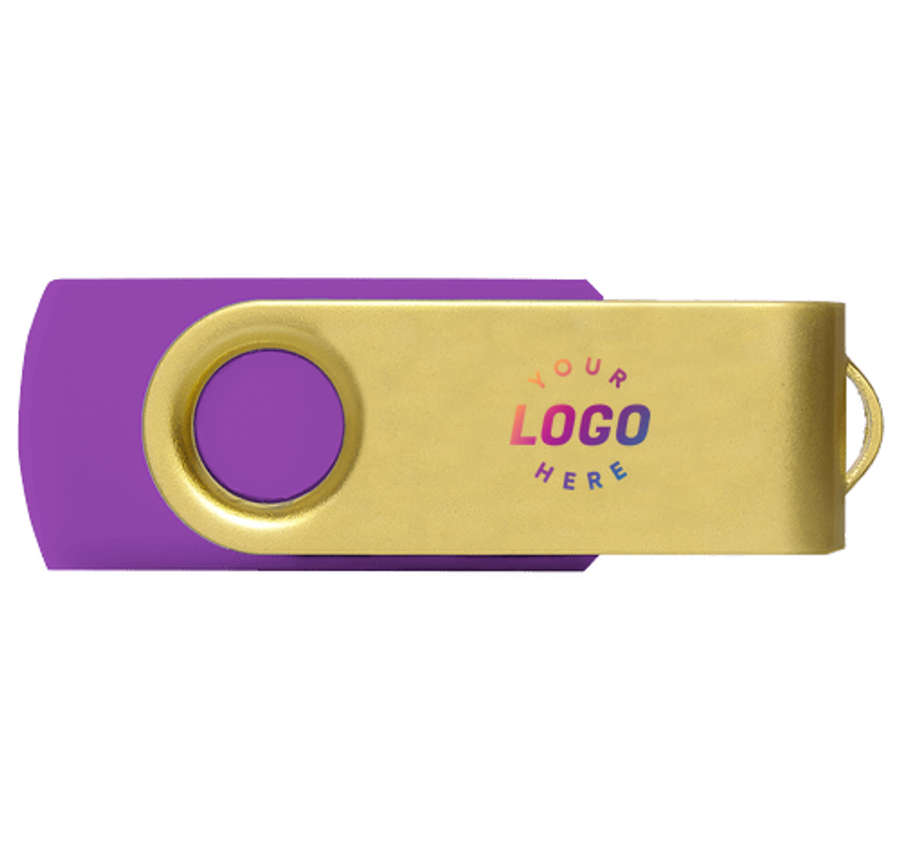Full Color Gold Matte Swivel USB Flash Drive 4GB in Purple