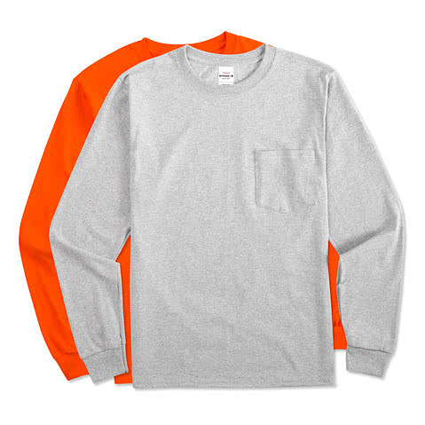 Hanes Authentic Long Sleeve Pocket T-shirt