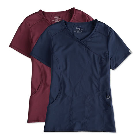 Cherokee Infinity Womens Mock Wrap Scrub Top - Embroidered